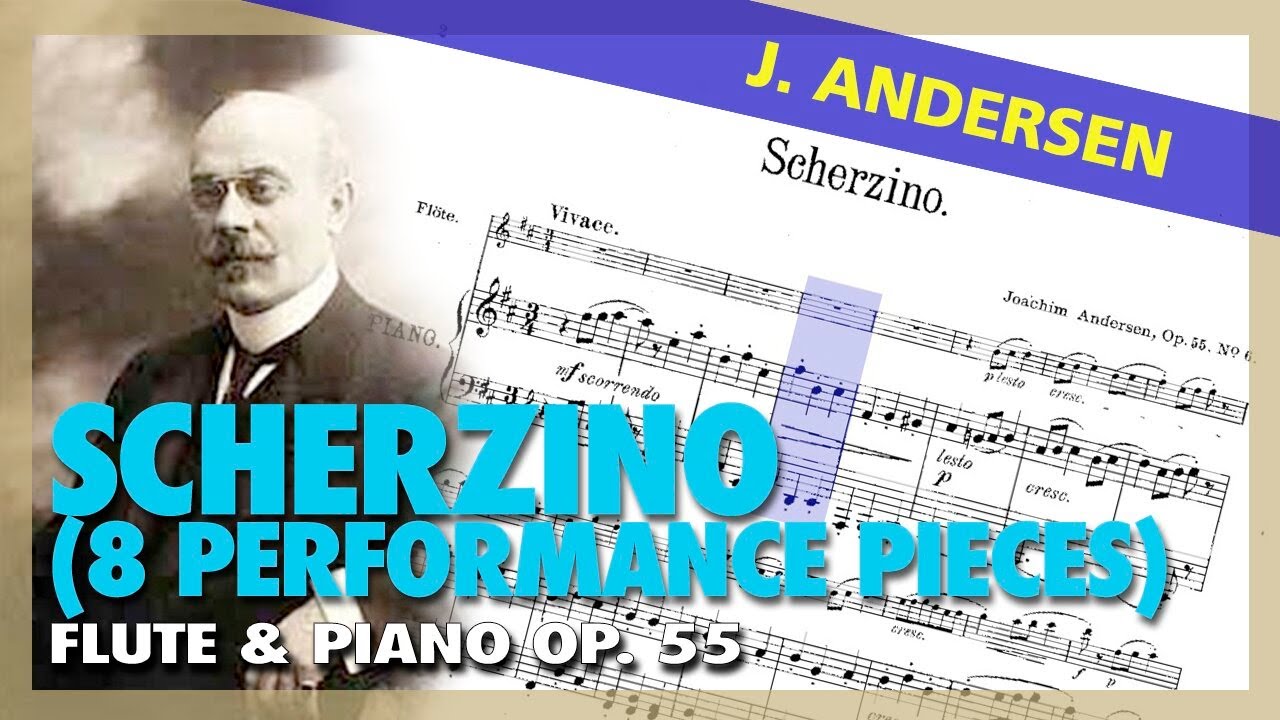 🎼 J. ANDERSEN - Scherzino (Op. 55) [for FLUTE and PIANO] - (Sheet Music Scrolling)