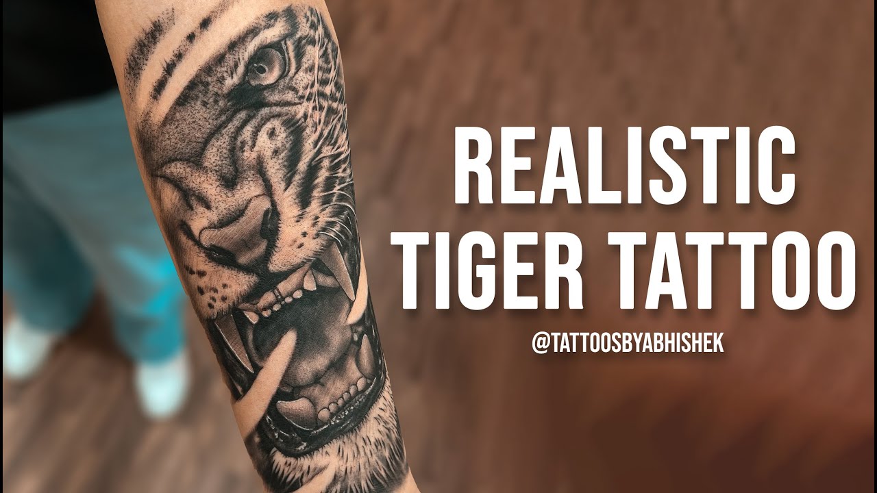 Реалистичная татуировка тигра от @tattoosbyabhishek