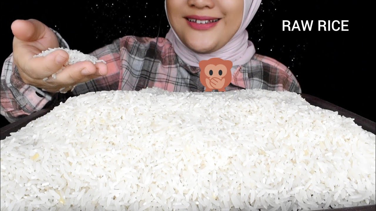 ASMR RAW RICE EATING || RAW RICE MAKAN BERAS DI NAMPAN PAKE TANGAN