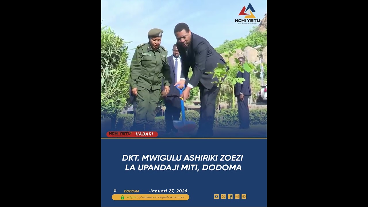 Dkt. Mwigulu ameshiriki zoezi la upandaji miti, Mbele ya ofisi ya Waziri Mkuu Mlimwa Jijini Dodoma.