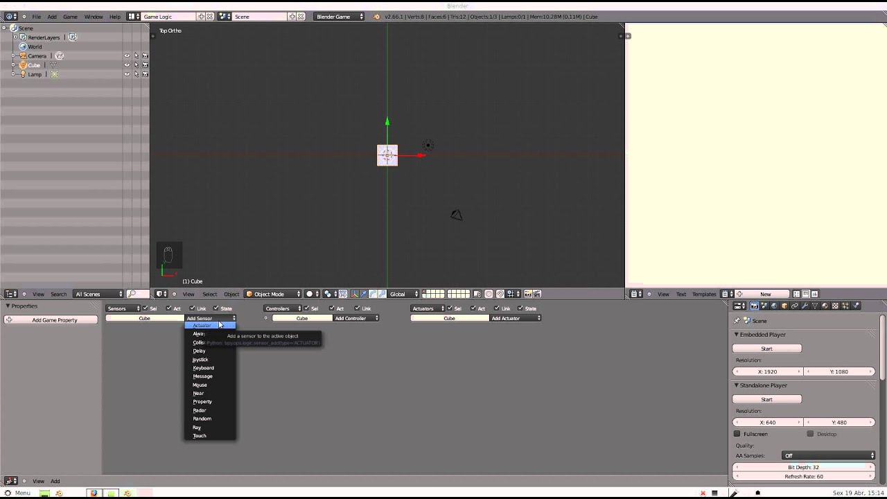 Curso Blender Game Engine para Iniciantes: Aula 1-Blocos de Lógica