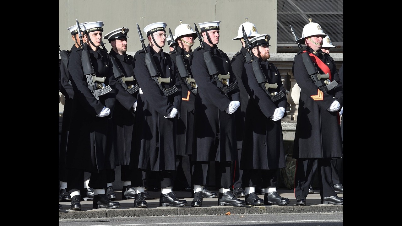 Remembrance Sunday, troops form up music before service, 10 November 2024