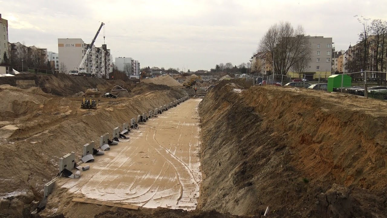 Budowa Trasy Niepodległości w Białymstoku - os. Leśna Dolina 15.12.2017