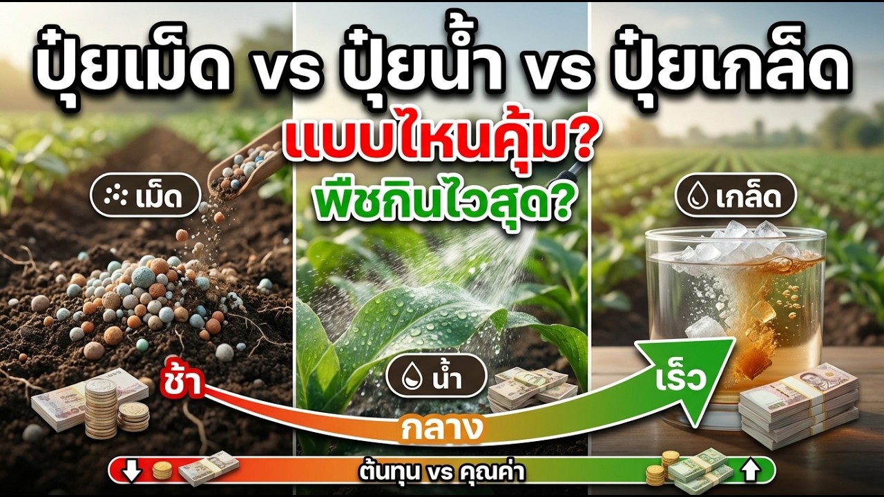 พืชโทรม อยากเร่งด่วน! ต้องฉีด 'ปุ๋ยน้ำ' หรือหว่าน 'ปุ๋ยเม็ด'? (สรุปจบใน 5 นาที)