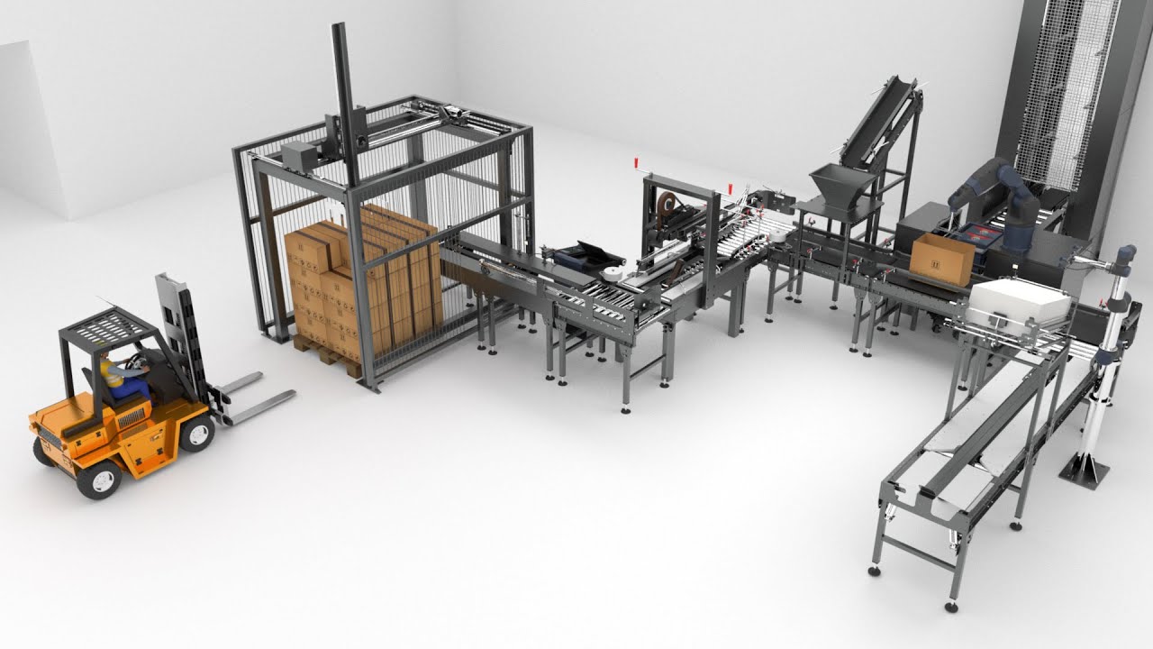 Animation 3D d'une ligne de montage industrielle automatisée
