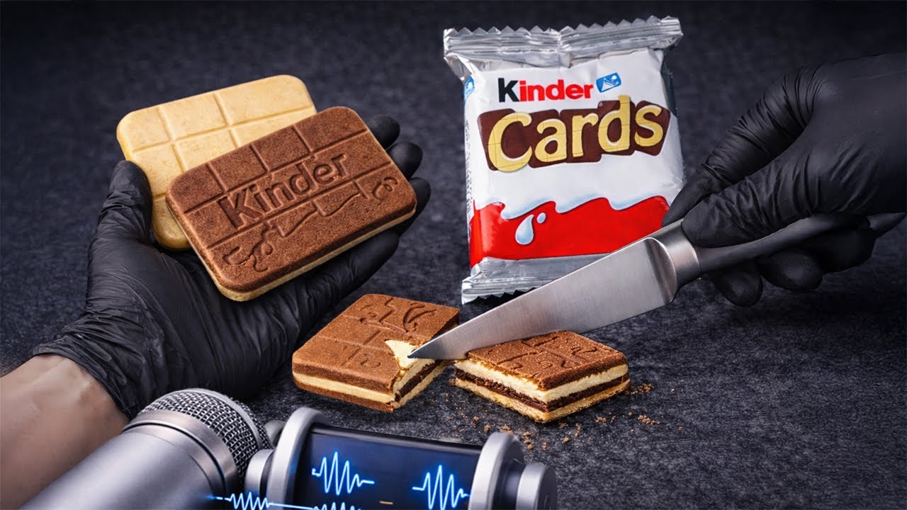 [ASMR] Kinder Cards Chocolate Wafer | Cutting & Eating Sounds (No Talking)