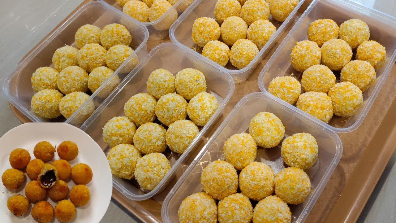 Melted Bola Ubi isi coklat lumer frozen food Cara bikin camilan jajanan SD Resep Ide jualan gorengan
