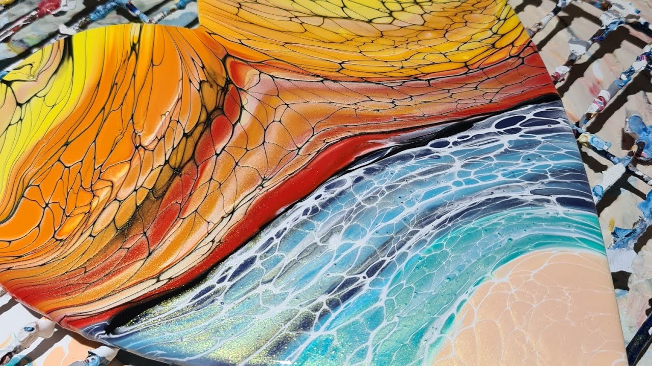 #162 Sunset Pour at Beach | Sunset and Beach Pour | Acrylic Pouring UK
