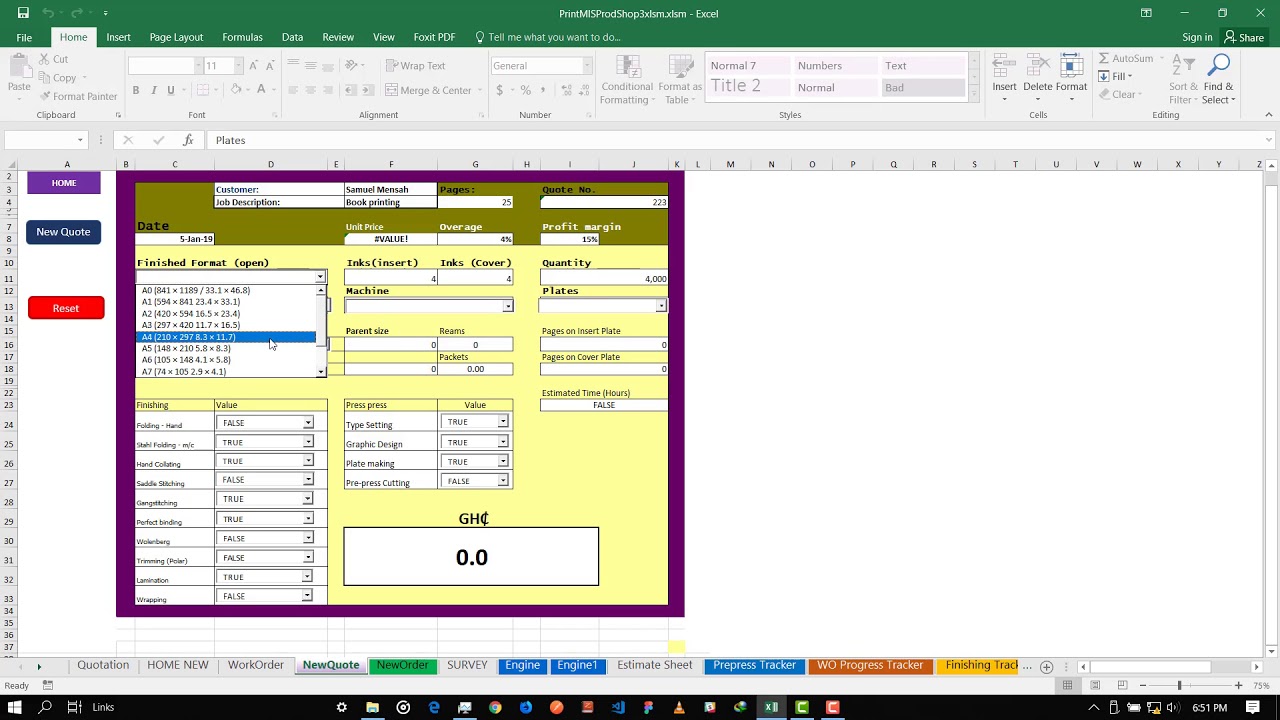 NewQuote Print Estimator