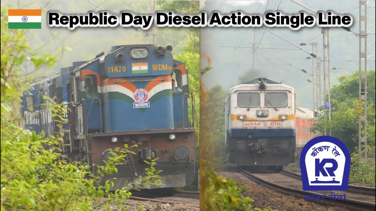 Republic Day Special! Speeding ALCo + EMD hauled Trains on Single Line Section of Konkan Railways!