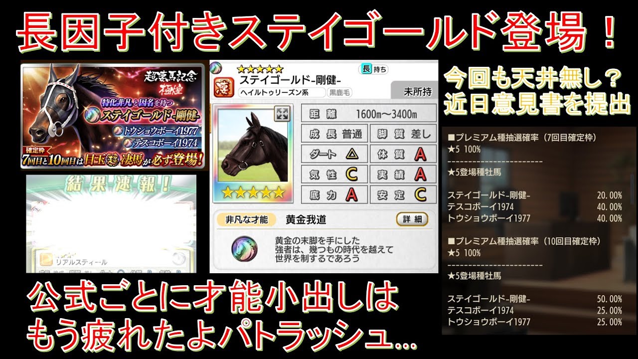 【ダビマス】ステイゴールド長因子持ち登場！公式ごとに才能小出しはもう疲れたよ…【第263回ダービースタリオンマスターズ実況】
