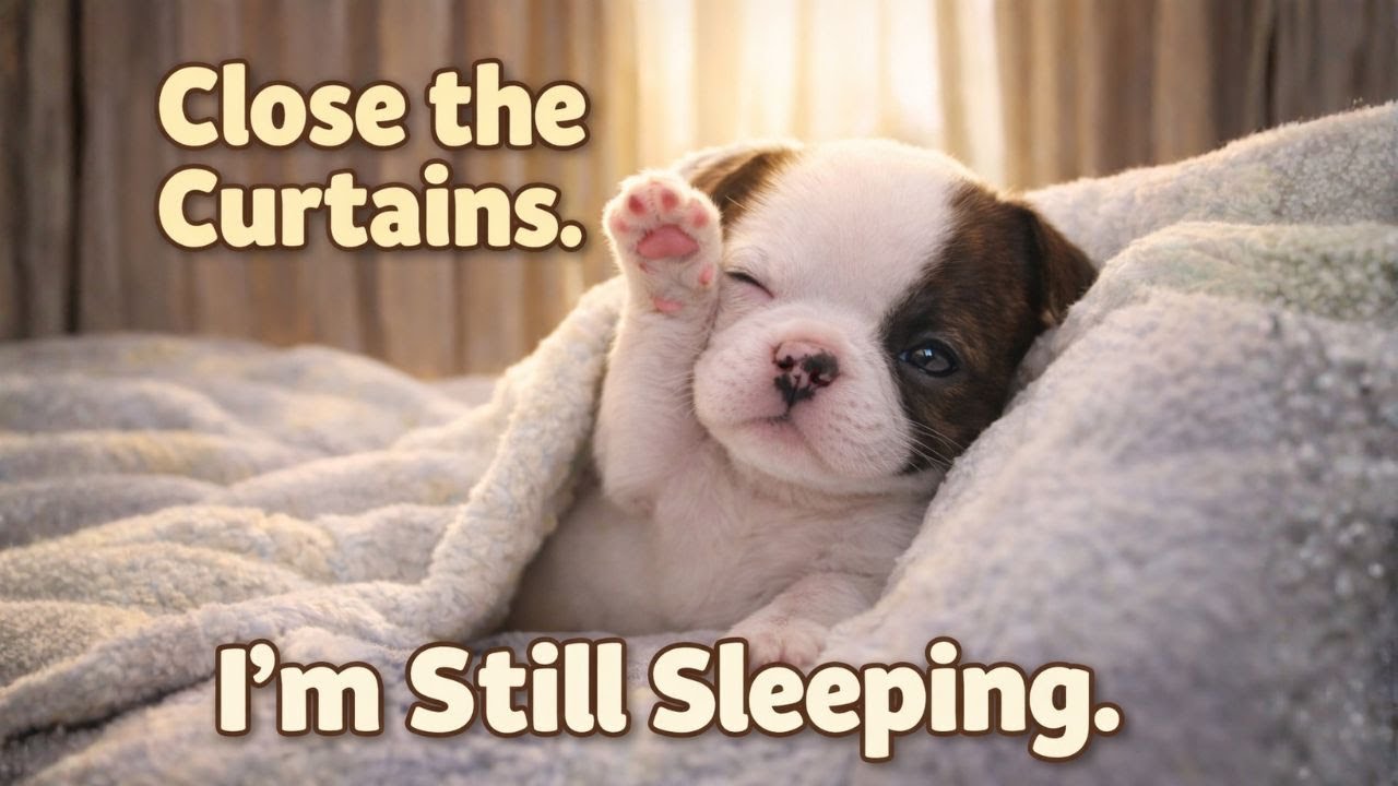 Tiny Puppy: “Close the Curtains. I’m Still Sleeping.” 😆
