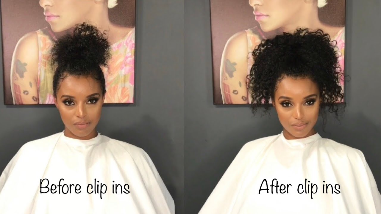 Exotic curly clip ins worn in a high ponytail