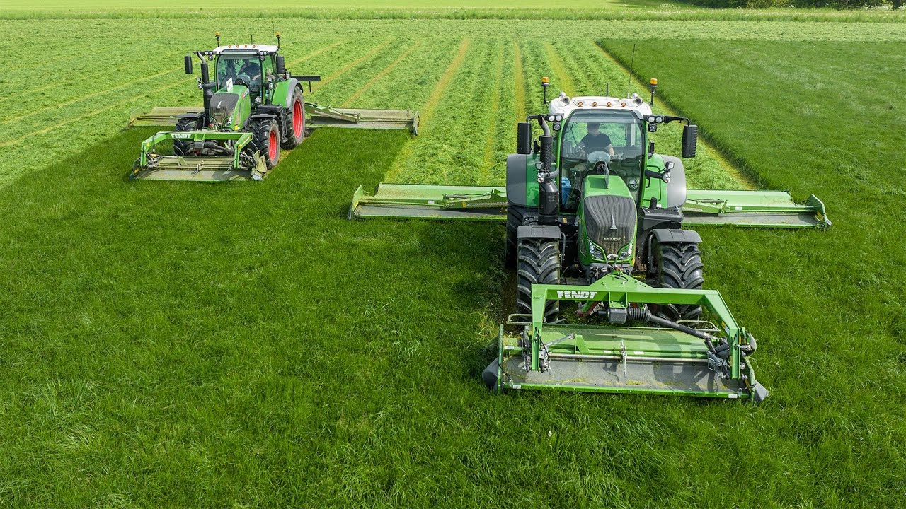 Gras maaien met 2x Fendt 724 + Triples | BMWW Agriservice