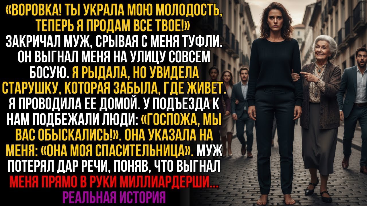 Муж выгнал меня БОСУЮ на улицу, но потерянная старушка прошептала 