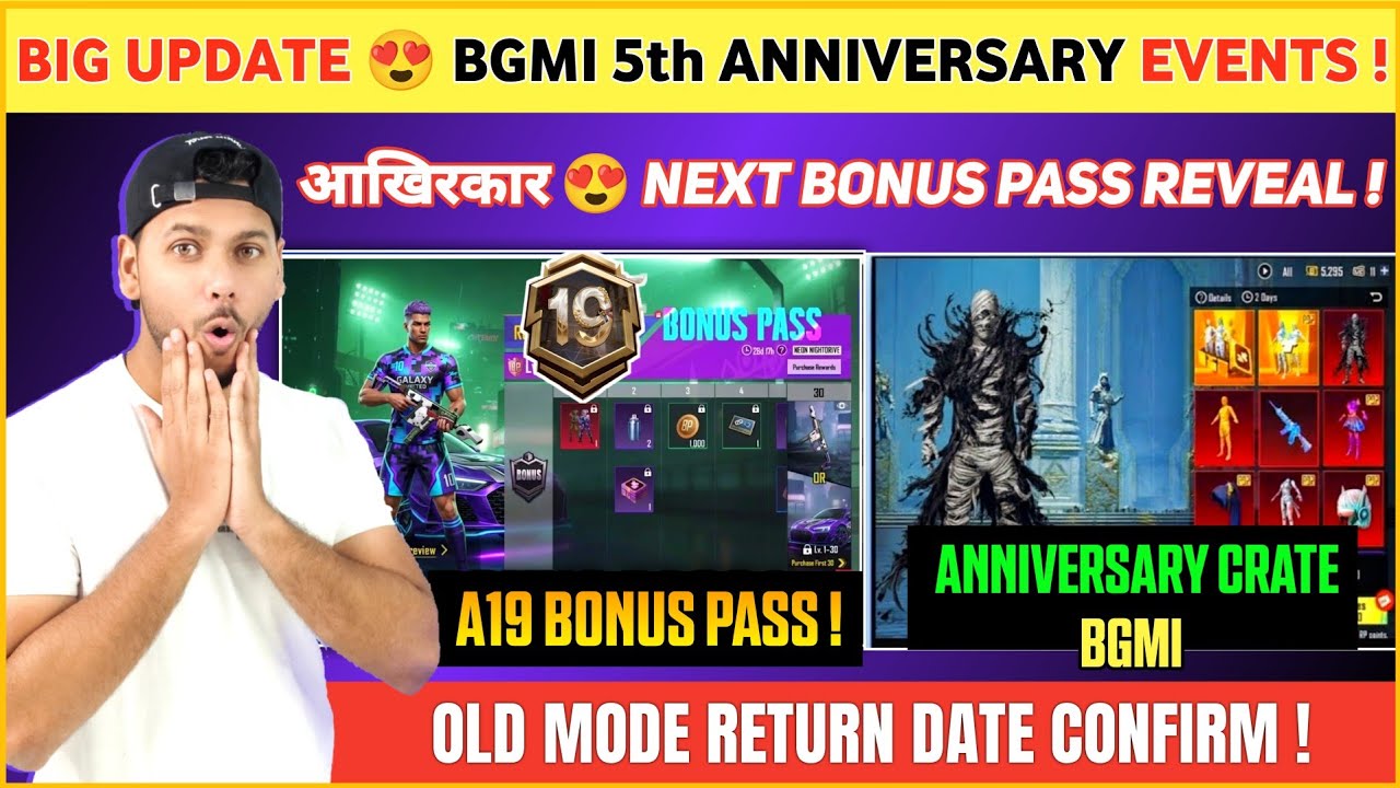BIG ANNOUNCEMENT 😍 Bgmi Anniversary Event | A19 Bonus Pass | Old Mode Return Date | Bgmi 4.4 Update