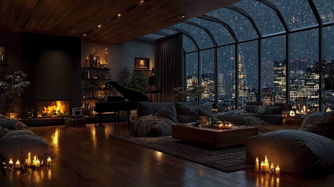 🔥 Warm Winter Lounge Ambience | Relaxing Jazz Music with Fireplace Sounds
