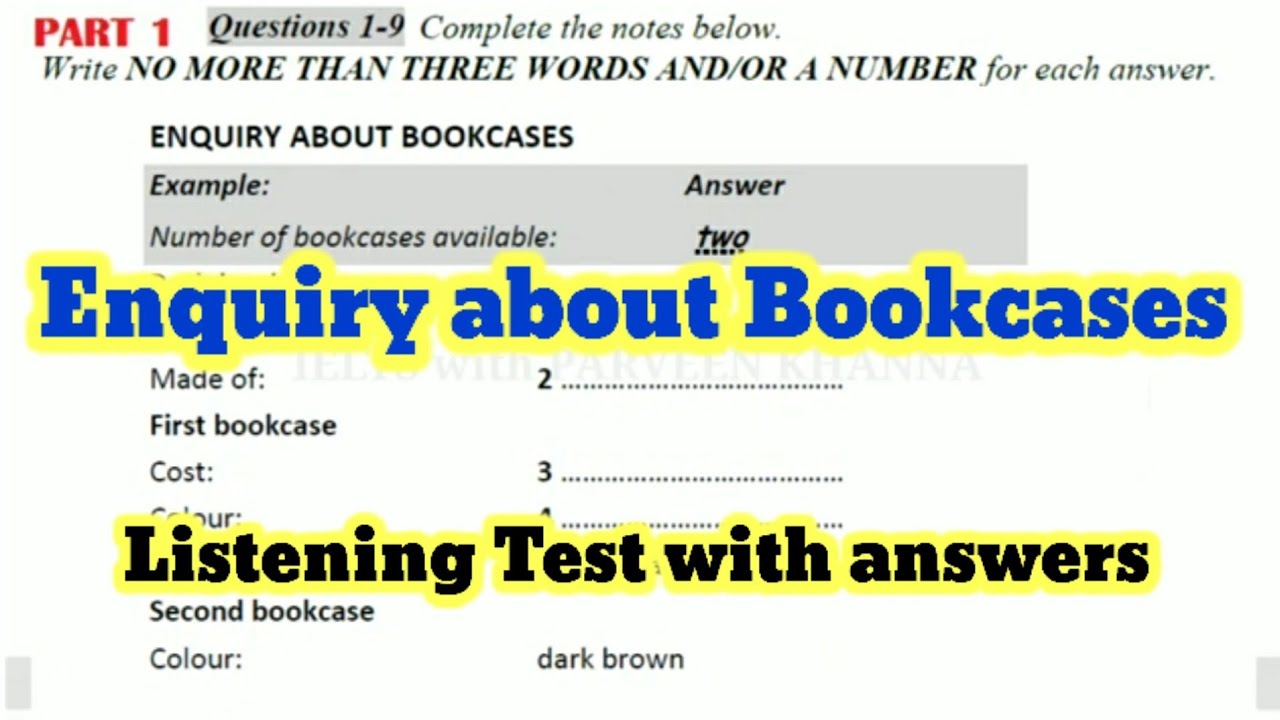 Enquiry about Bookcases IELTS listening test