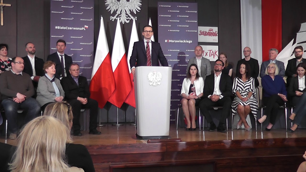 Owacyjne powitanie i wystąpienie M.Morawieckiego w Historycznej Sali BHP SG - Gdańsk 20.05.18