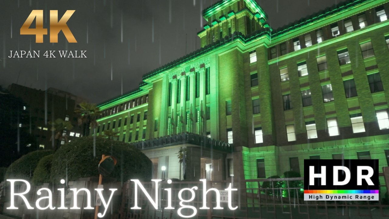 [4K 60fps HDR] 20:00 Rainy Yokohama Night Walk / Zou-no-hana Park  / Japan Boulevard