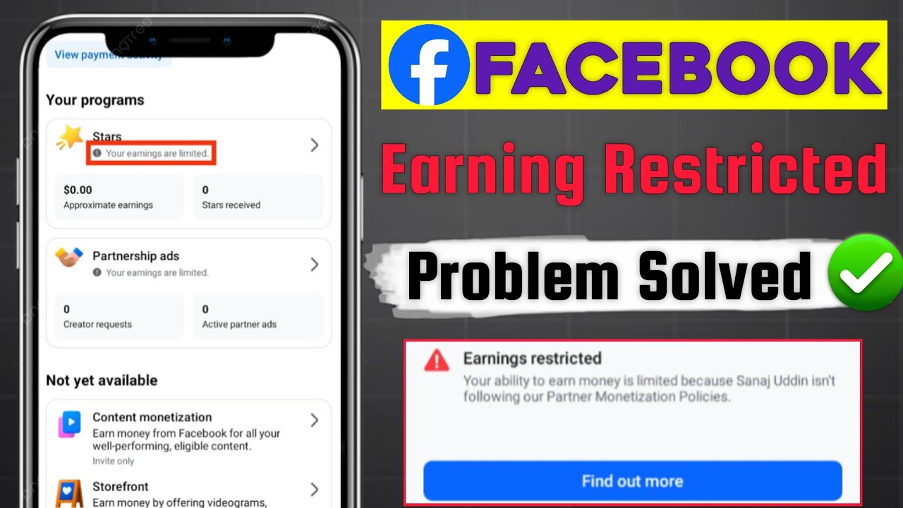 Facebook Earnings Limited Problem Solved Kaise Kare | Your Earnings Are Limited Facebook