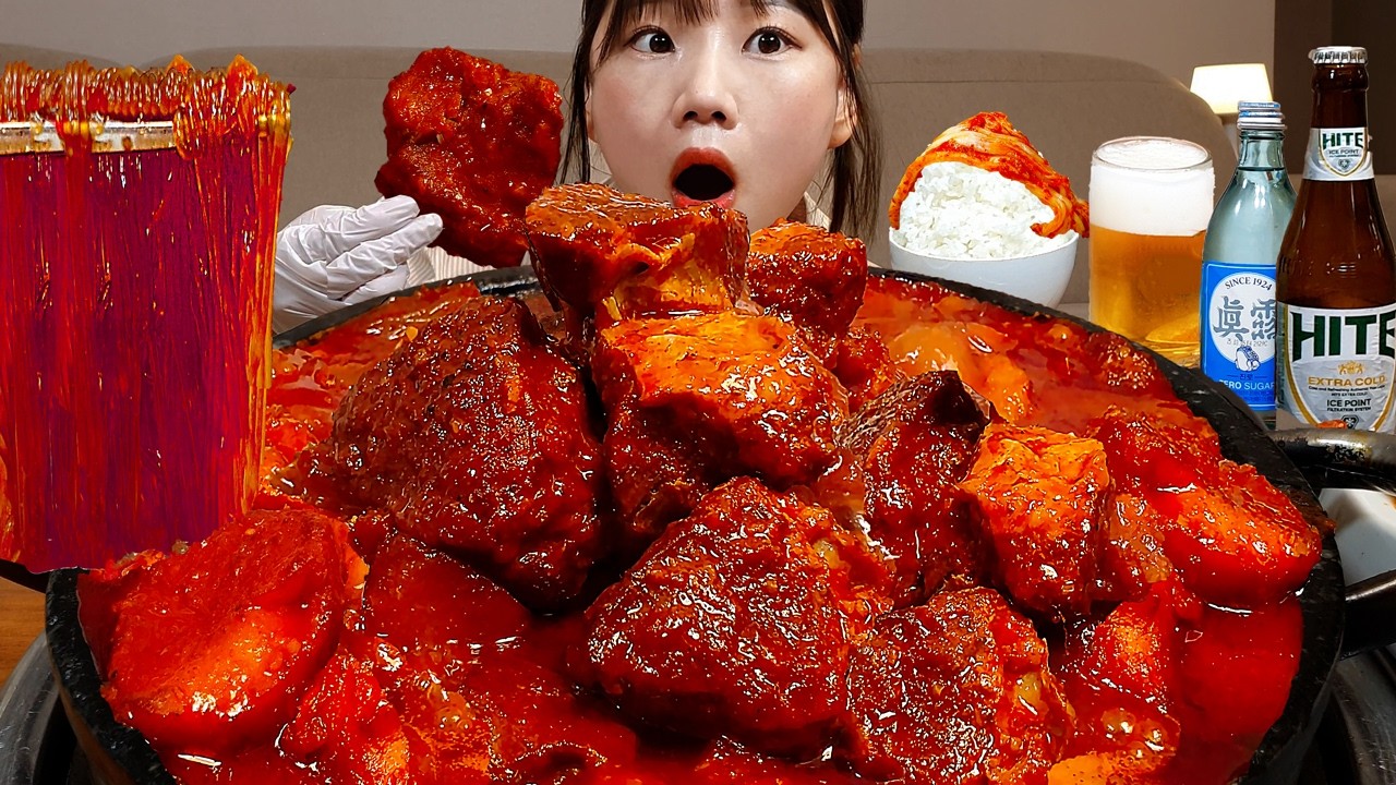 Sub)Real Mukbang- Острая свинина на пару 🔥 Лапша 🍜 Жареный рис 🥘 Пиво соджу 🍺 КОРЕЙСКАЯ КУХНЯ ASMR