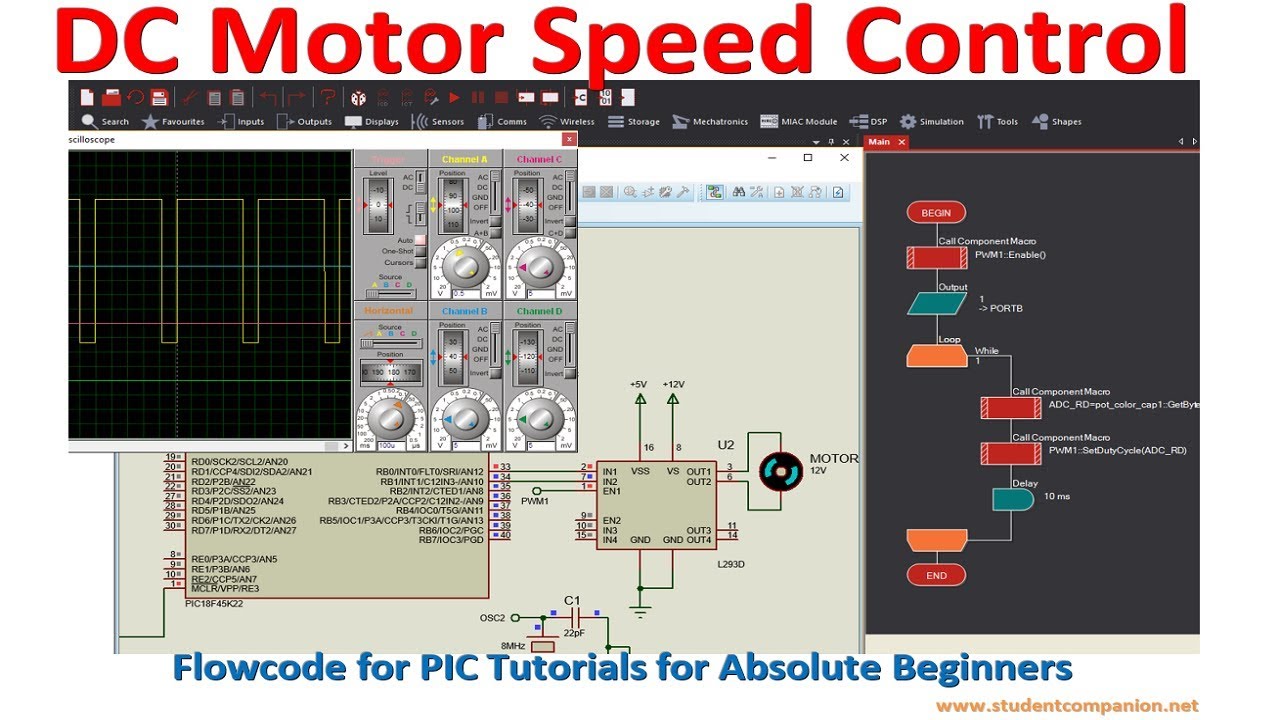16- DC Motor Speed Control | Flowcode Beginners Tutorial