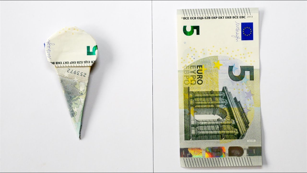 Eis aus Geldschein gefaltet Origami Anleitung (einfach, deutsche Untertitel, Design: Gregor Müller))