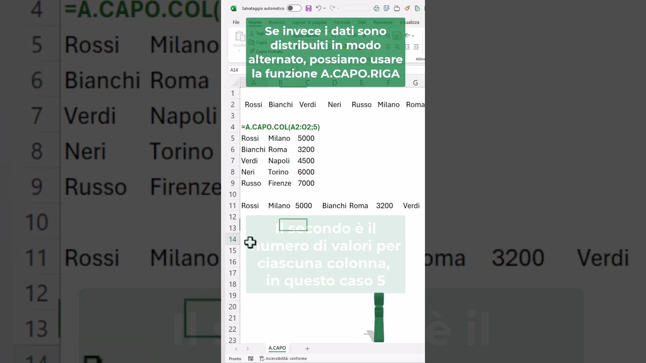 EXCEL365 TRUCCHI: 🧑 🔁 Funzione A.CAPO.COL #shorts #excel #excelclub #exceltips