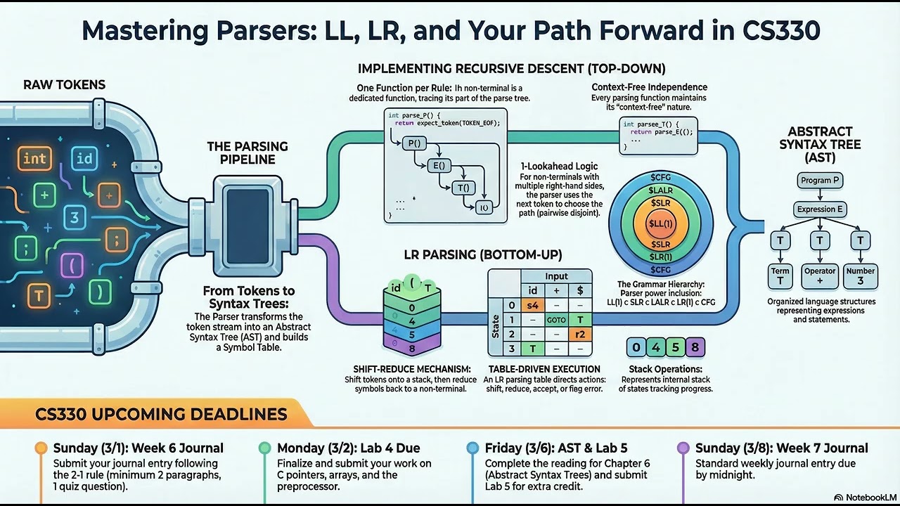 CS330 Class 13 Podcast: Recursive Descent and Shift Reduce Parsing