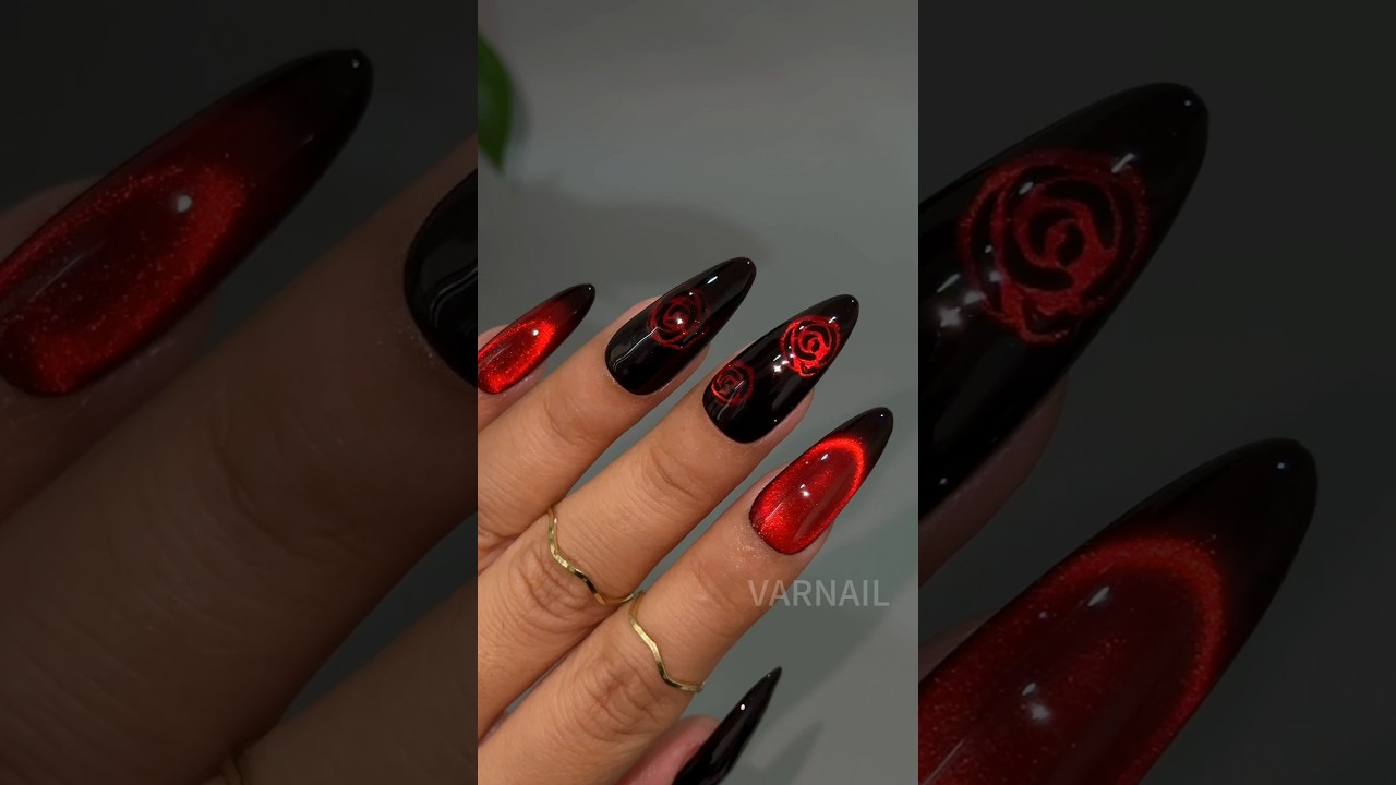 Yes or No?🌹&hearts;️ Sparkling Rose Cat Eye Nail Tutorial! #nails #nailinspo #nailtutorial