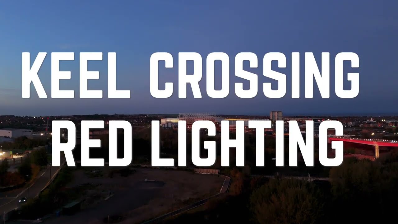 Drone flight around Keel Crossing with Red Lighting