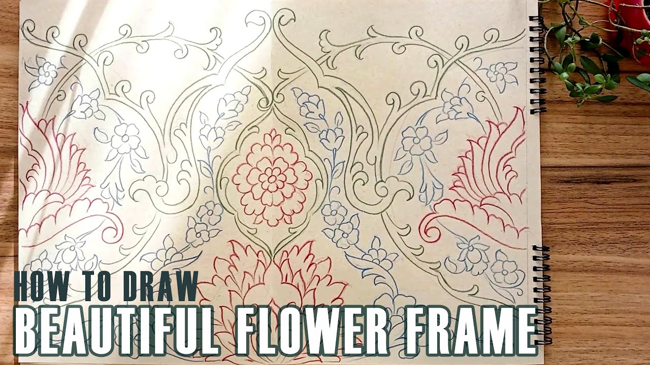 Carpet Design Drawing: How to Draw Beautiful Flower Frame | Step by Step Drawing Tutorial
