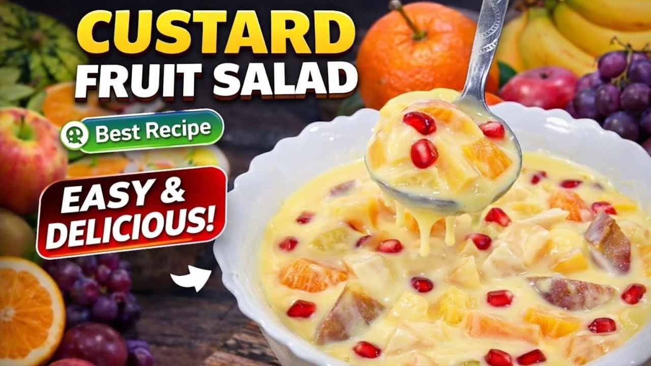 Creamy Custard Fruit Salad Recipe | Easy Fruit Custard Dessert in 5 Minutes