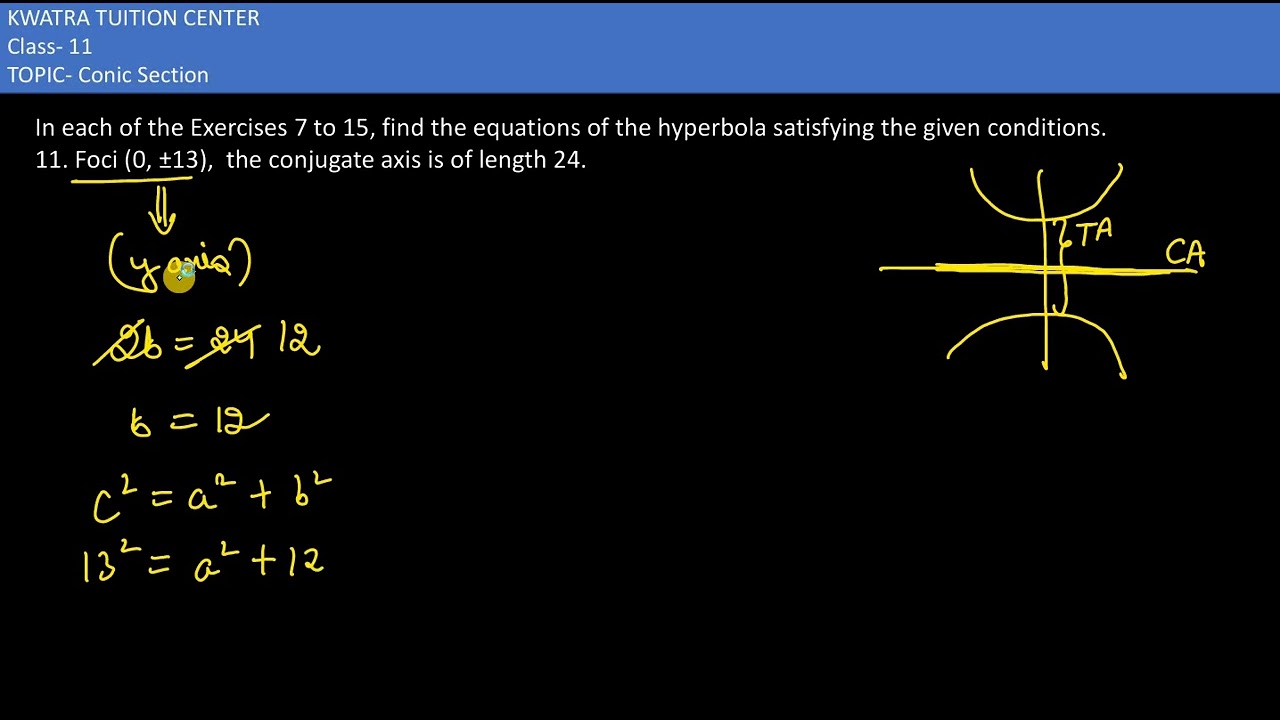 11. find the equations of the hyperbola satisfying the given Foci (0, 13), the conjugate axis is of
