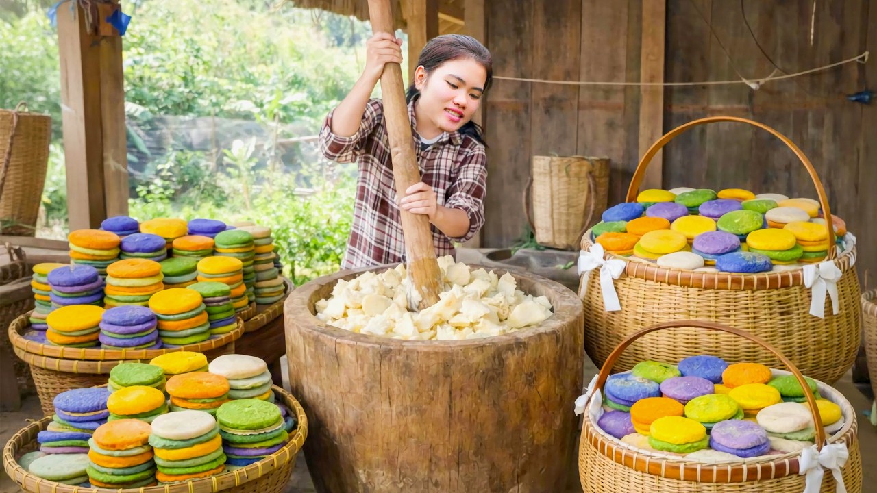 How to Make Round Sticky Rice Cake from Cassava While Taking Care of My Sick Child