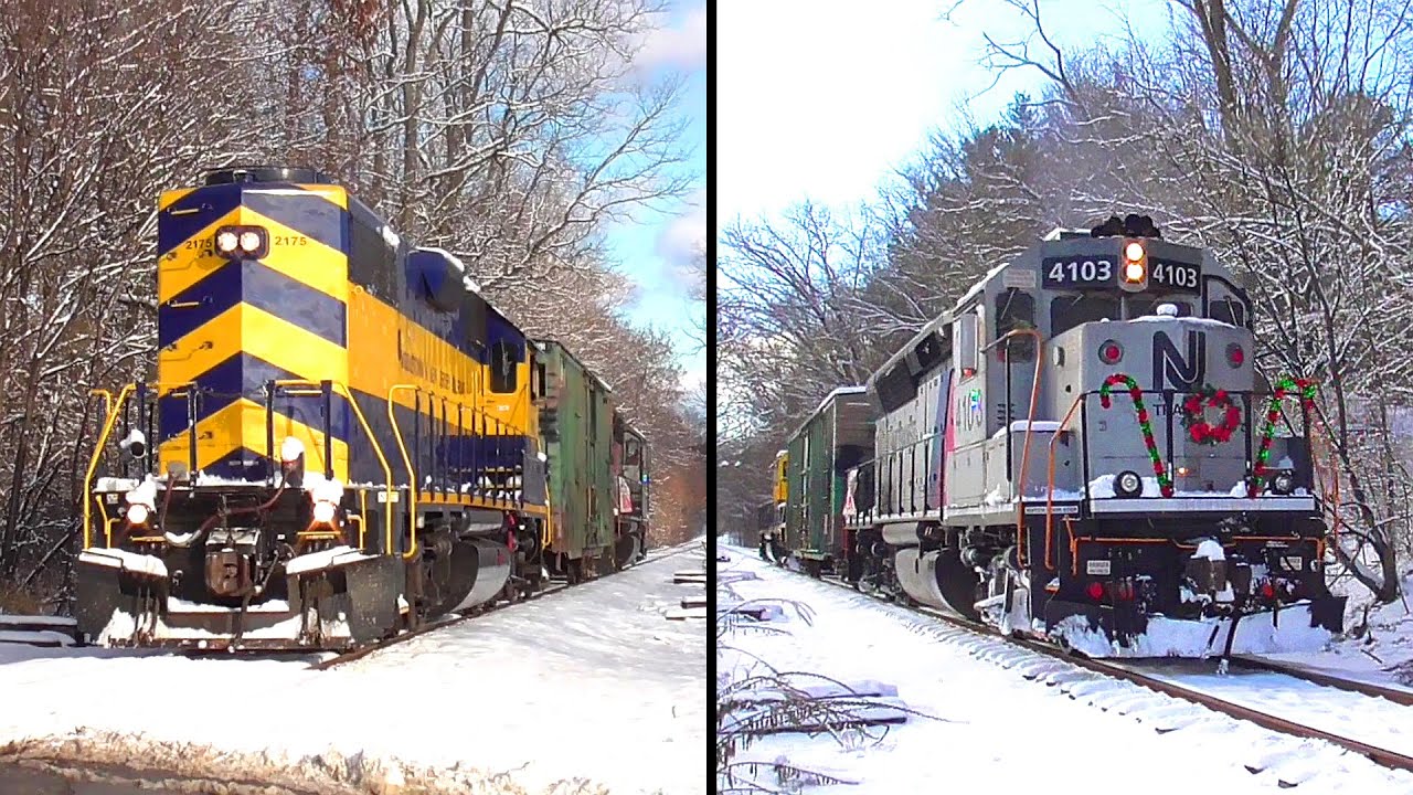 NJ Transit 4103 and Middletown & New Jersey RR 2175: A Snowy Toys For Tots Train with Night Shots