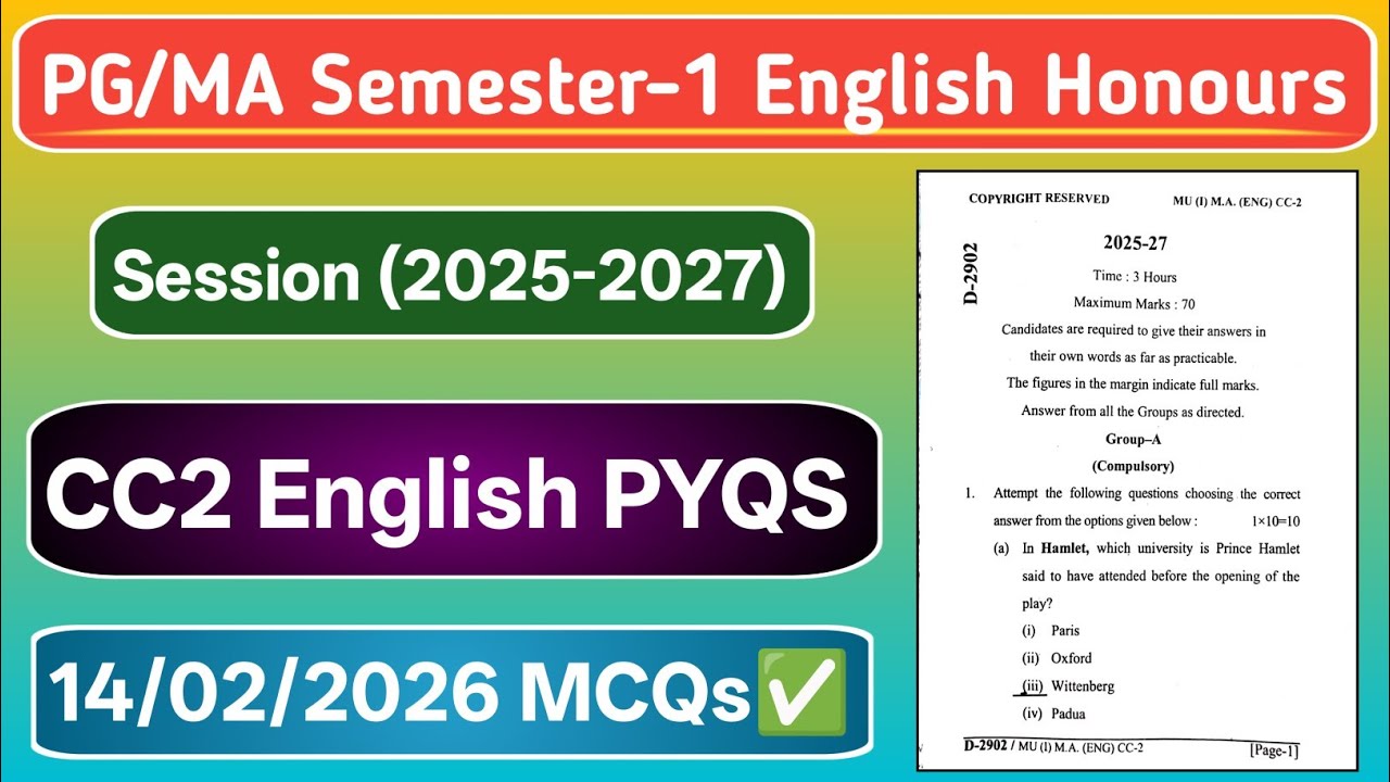 LNMU PG/MA 1st Semester CC-2 English PYQs (2025-2027) | PG English Previous Year Questions Paper |