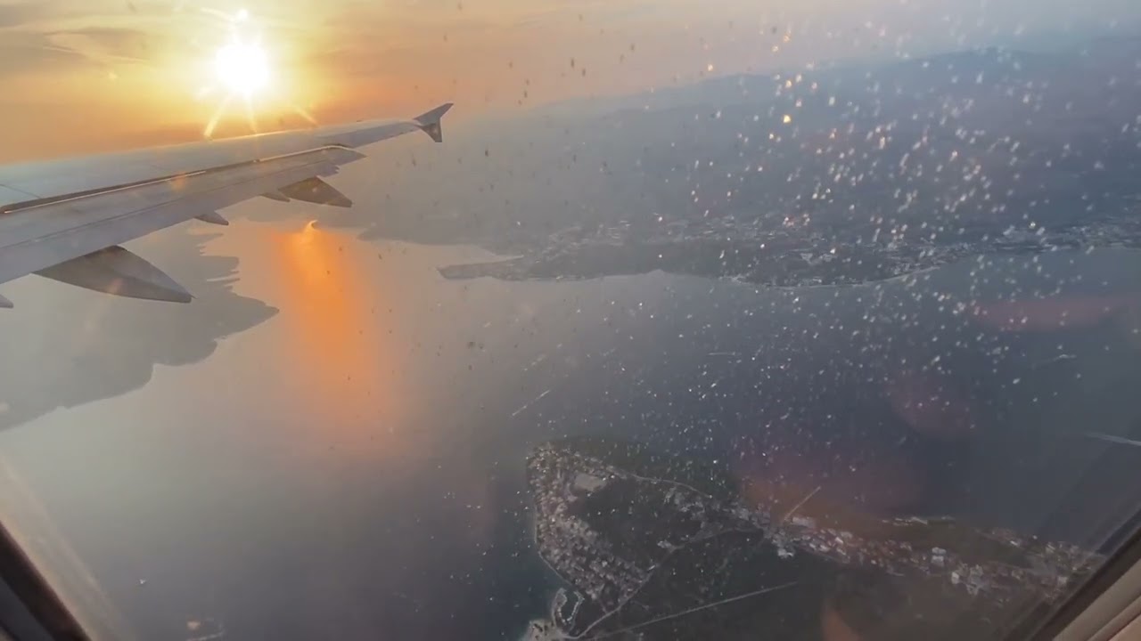 Vuelo de Split Croacia a Madrid España, despegue y aterrizaje nocturno, bonitas vistas y megafonía