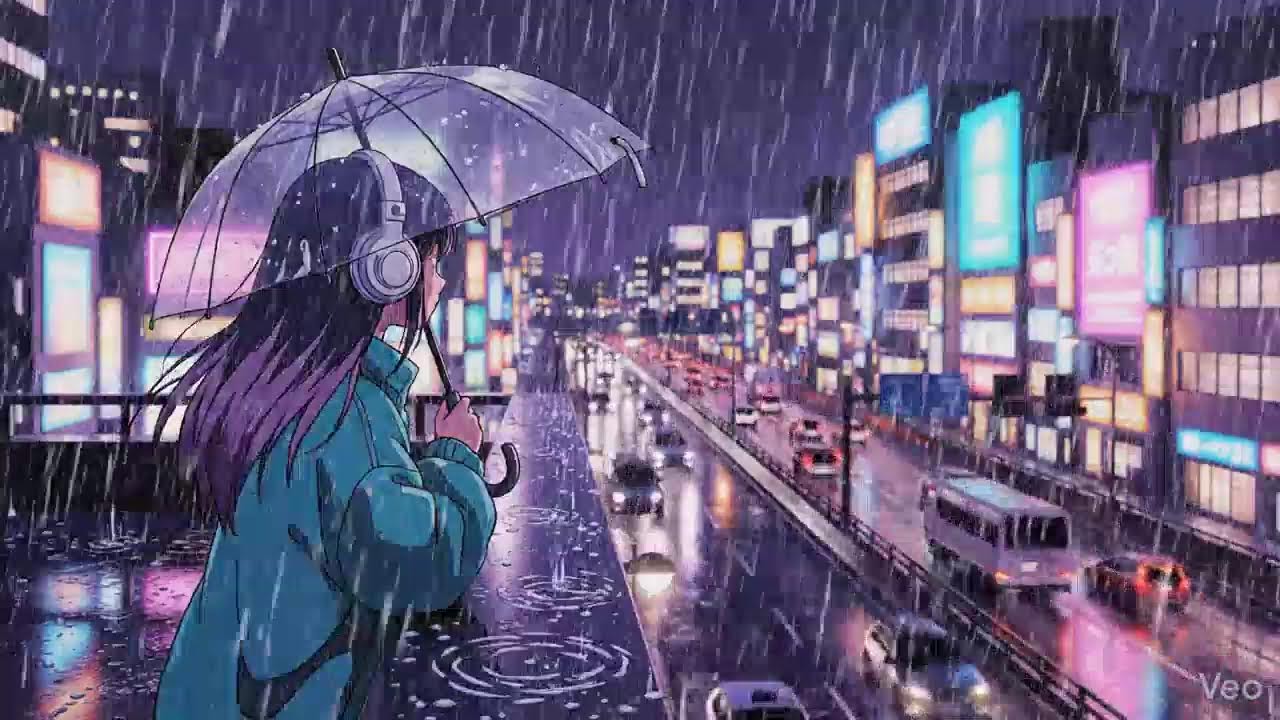 Night Rain Ambience 🌧️ Japanese Neon City Lofi
