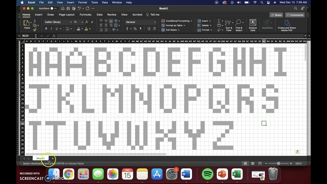 Knitting Patterns in Excel--Alphabet Library