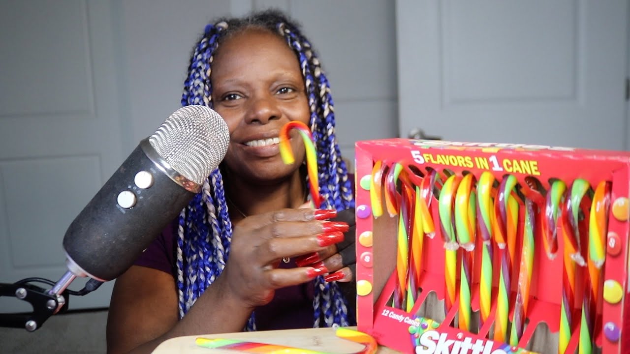 Skittles 5 Flavors In 1 Cane ASMR Eating Sounds