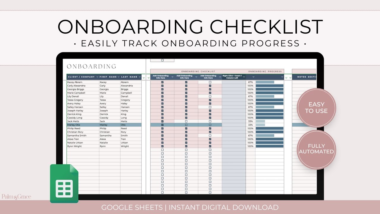 Onboarding Checklist Spreadsheet for Google Sheets - Video Tutorial