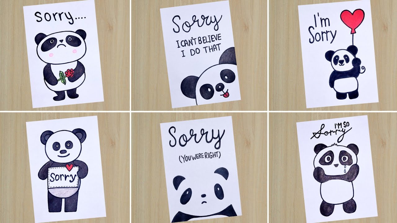 6 DIY Sorry Card Ideas //How to Draw Sorry Card //Cute Panda Sorry Greeting Card //Apologize Card