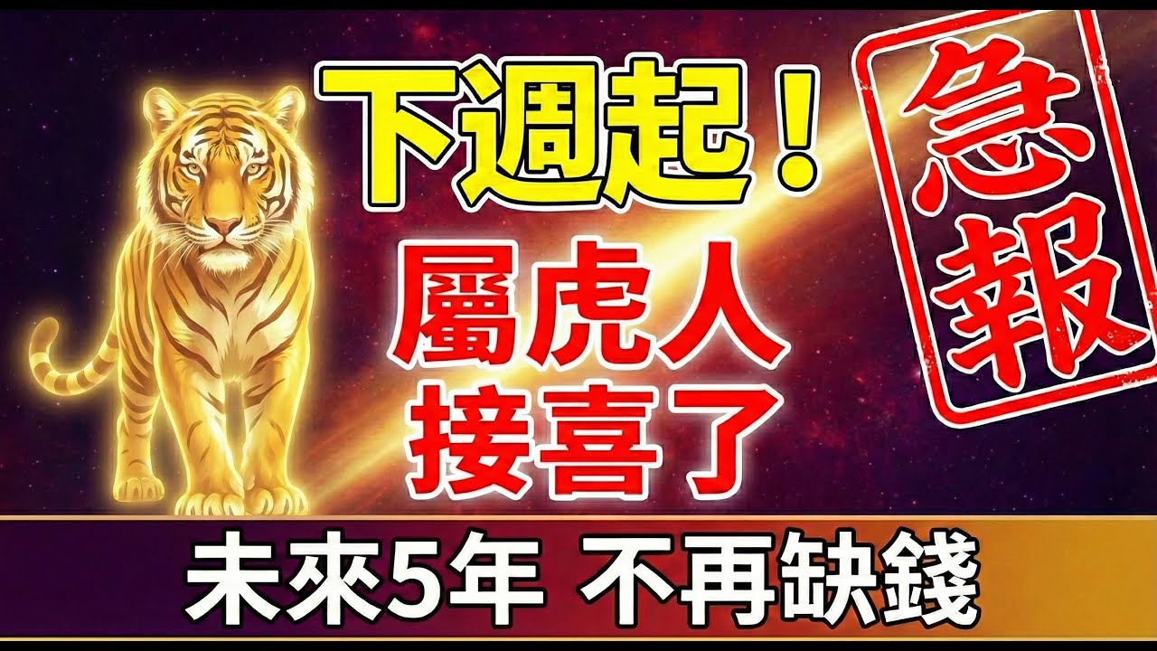 急報！屬虎的人下週起將有一件「天大的喜事」降臨，接住這份福氣，未來5年不愁錢！#屬虎2026運勢 #2026生肖虎運勢 #財運 #偏財 #生肖虎 #屬虎 #橫財 #轉運 #丙午馬年 #招財 #風水