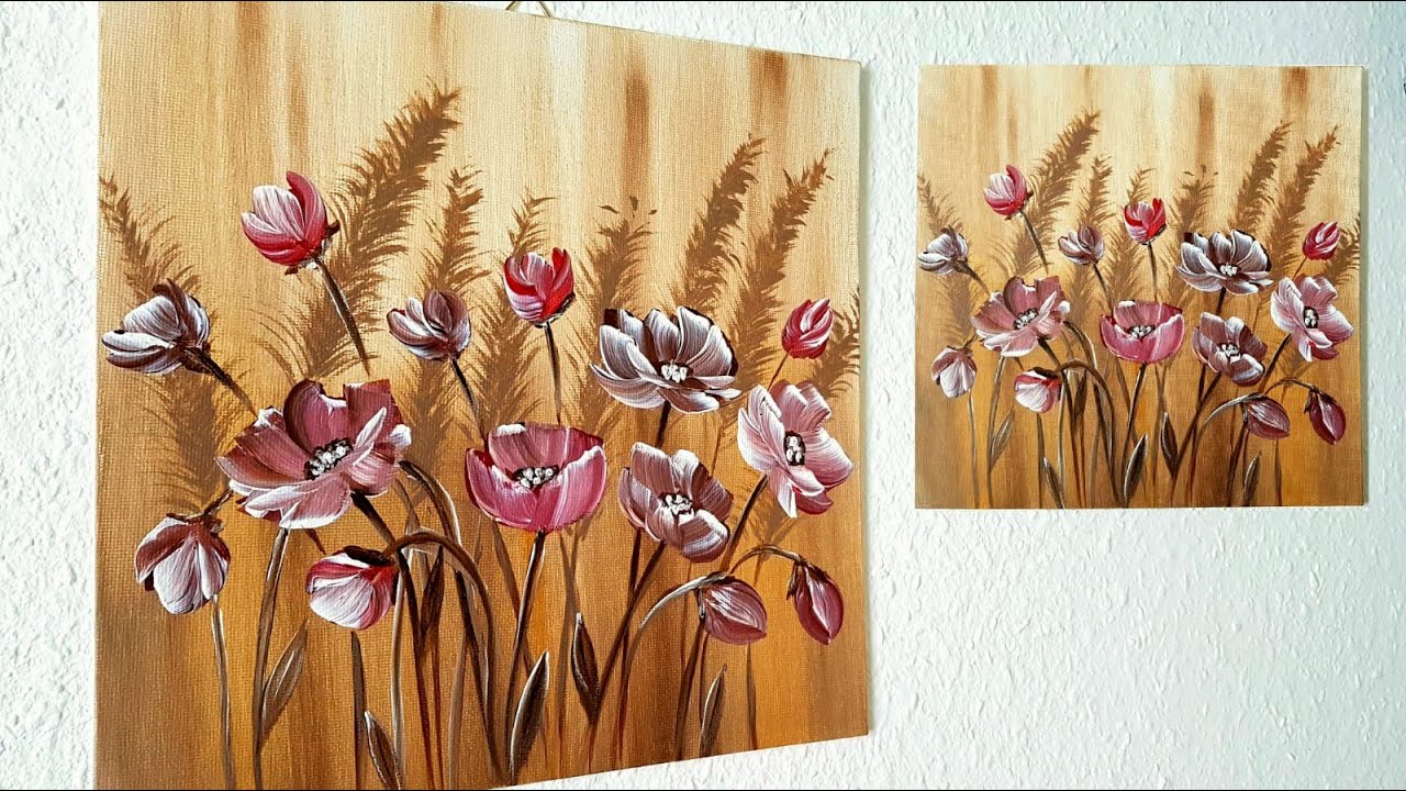 Blumen Rot Braun Malen Acryl Echtzeit Anfänger -Flowers Red Brown Acrylic Painting RealTime Beginner