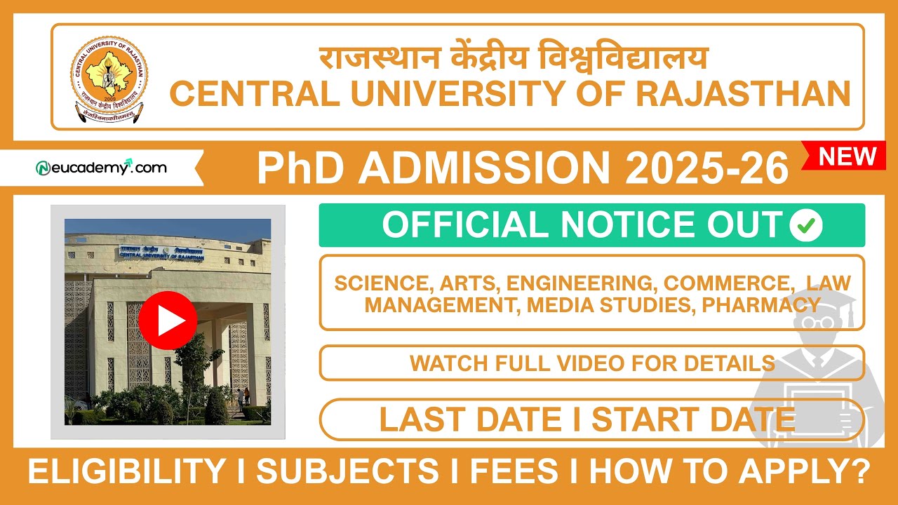 Central University of Rajasthan CURAJ PhD Admission 2025-26 Notification | Seats, Eligibility & Fees