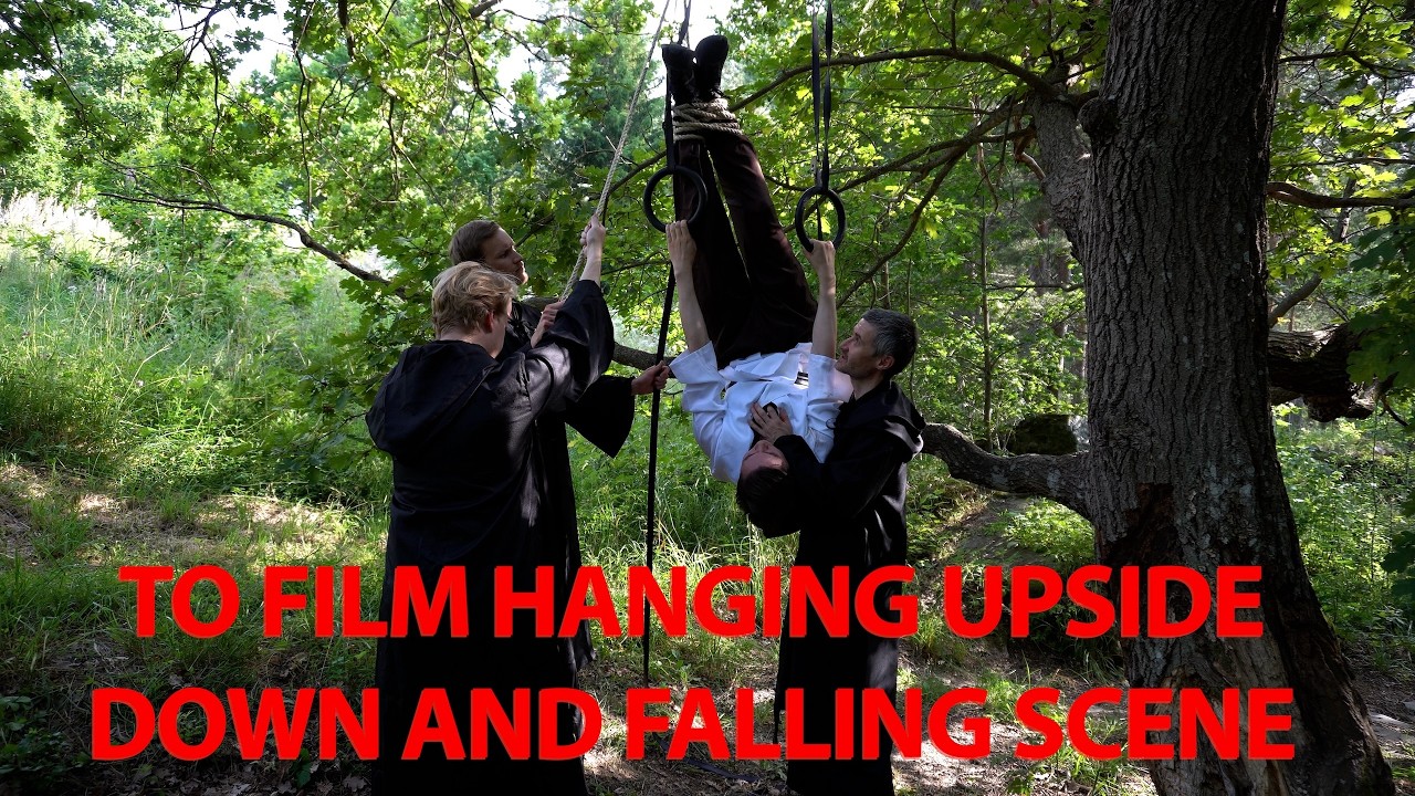 Filming the scene: Actor Hanging Upside Down and Falling