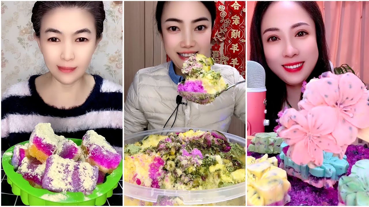 ASMR ICE EATING with MATCHA and MILK POWDER and PASSION FRUIT