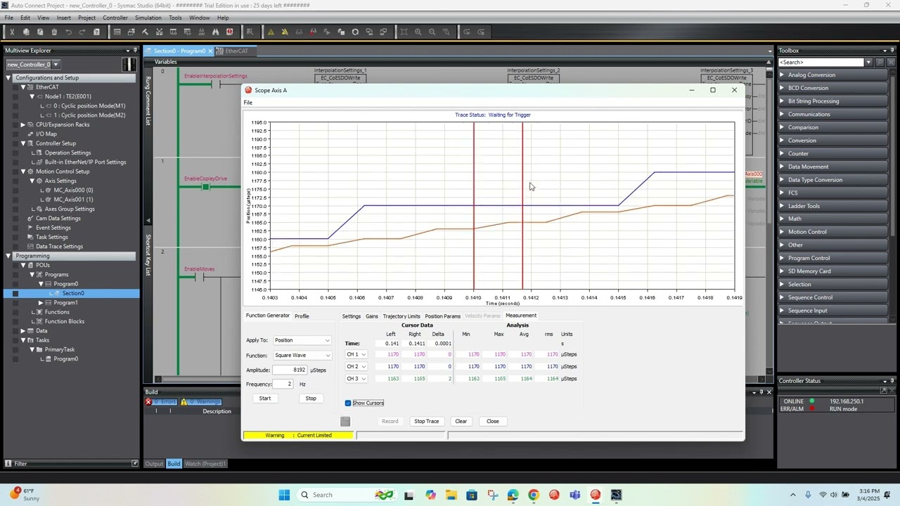 Interpolation Testing (Omron NJ301 and Copley Controls TE2)